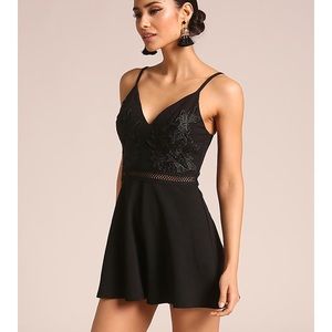 Black floral appliqué romper